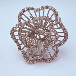 HUGE Modernist Sculptural Spiral Flower CZ Pave 925 Sterling Silver VTG Ring